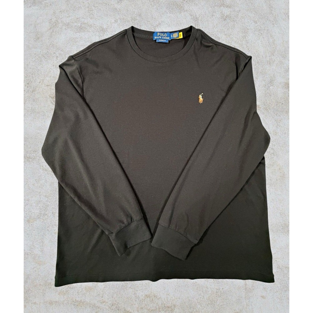 Polo Ralph Lauren Long Sleeve T Shirt Mens L Black Classic Fit Pony Logo